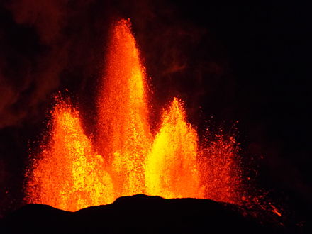Lava fountains of the fissure eruption in Holuhraun on 13th September 2014 around 21:20.