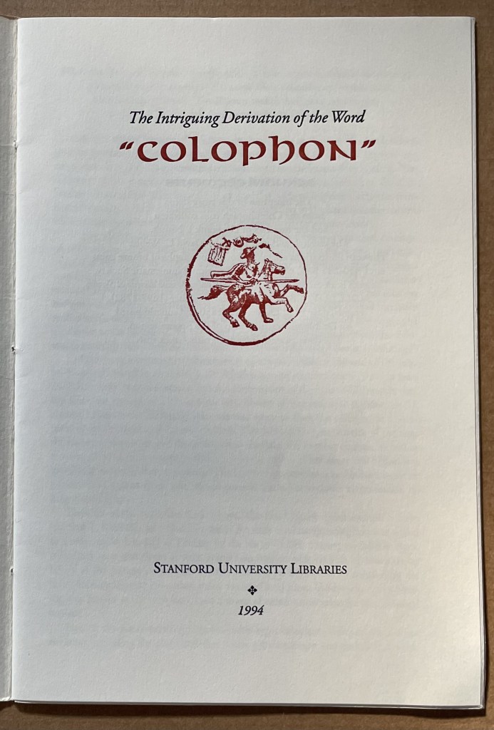 Bookmarking Book Art – The Colophon and the Left-over “i” – Books On Books