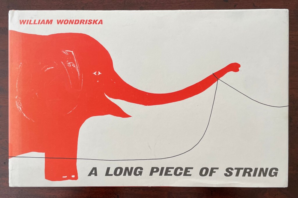 Cover of 'A Long Piece of String' by William Wondriska, featuring an illustration of a red elephant and a piece of string.