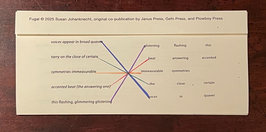 A page from a publication featuring a poem or text with phrases and words connected by lines, creating a visual map of concepts.