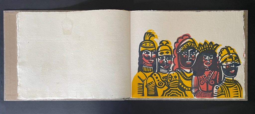 A colorful illustration of five stylized figures, each adorned in traditional attire, representing a cultural theme.