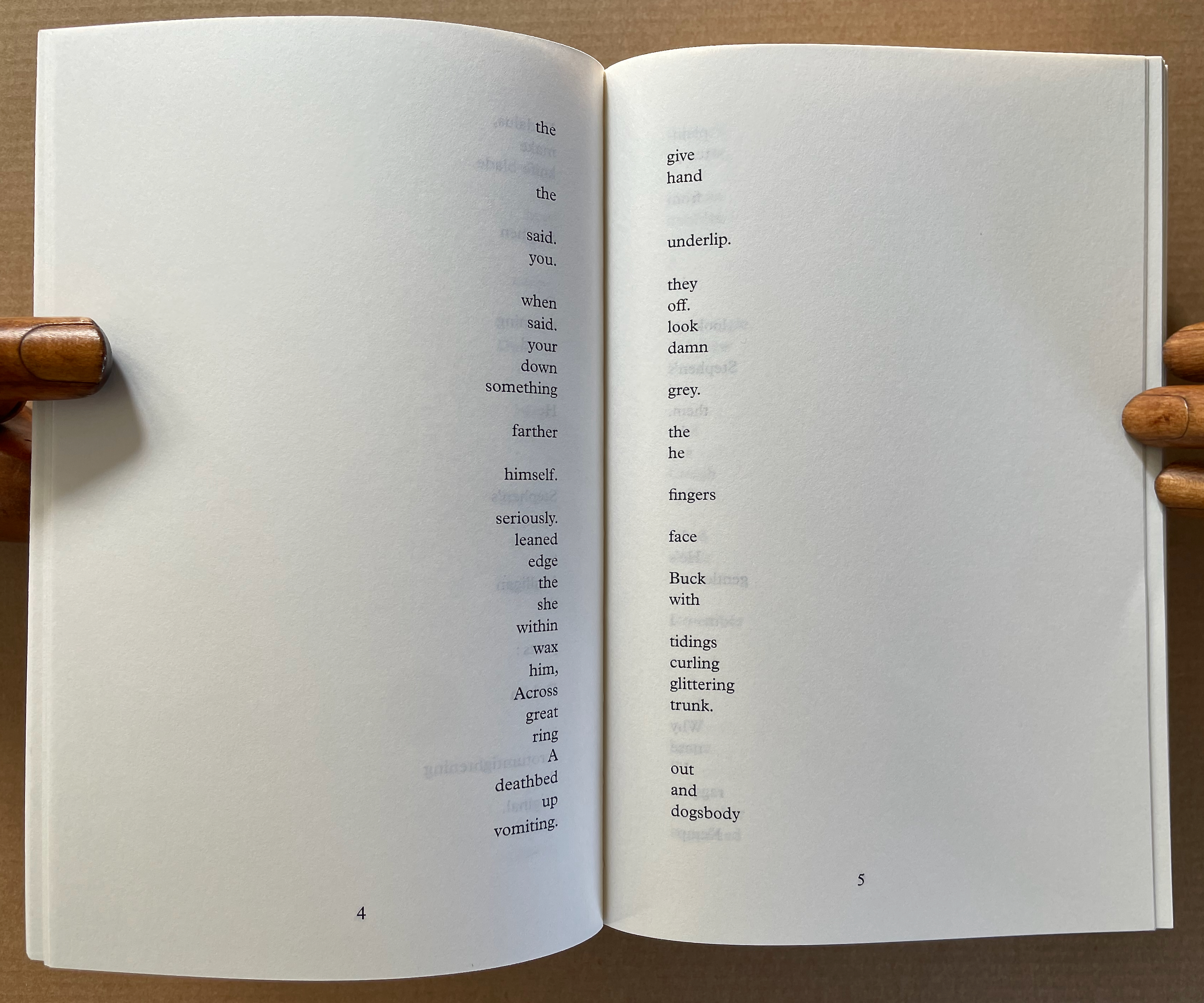 Open book pages with text arranged in a poetic format, showing portions of a poem or literary work.