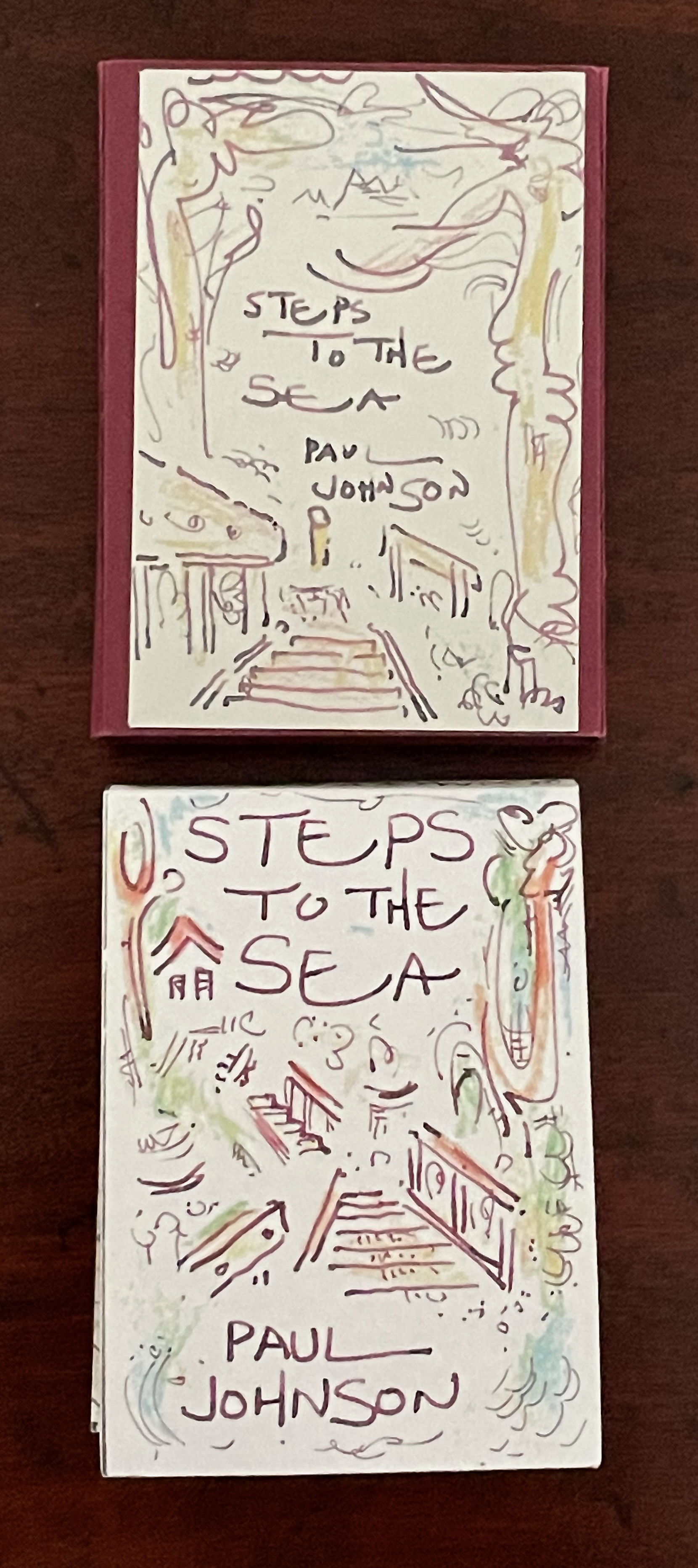 Two book covers titled 'Steps to the Sea' by Paul Johnson, showcasing illustrations of steps leading to the sea with a colorful, artistic design.