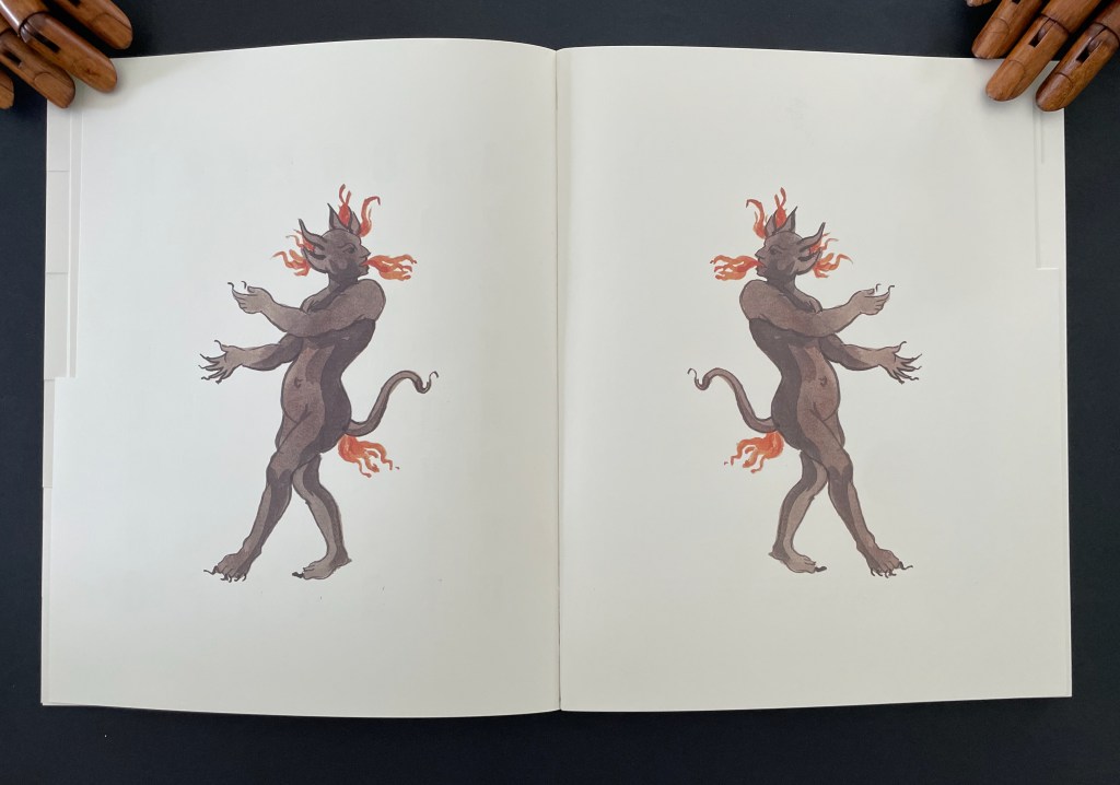 Illustration of a humanoid figure with animal features, displaying fiery hair and tail, set against a blank background.